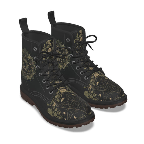 Buty Gotyckie Occult Botanical – Wiccańskie Symbole i Flora | Premium PU Leather | Witchy Alt Fashion