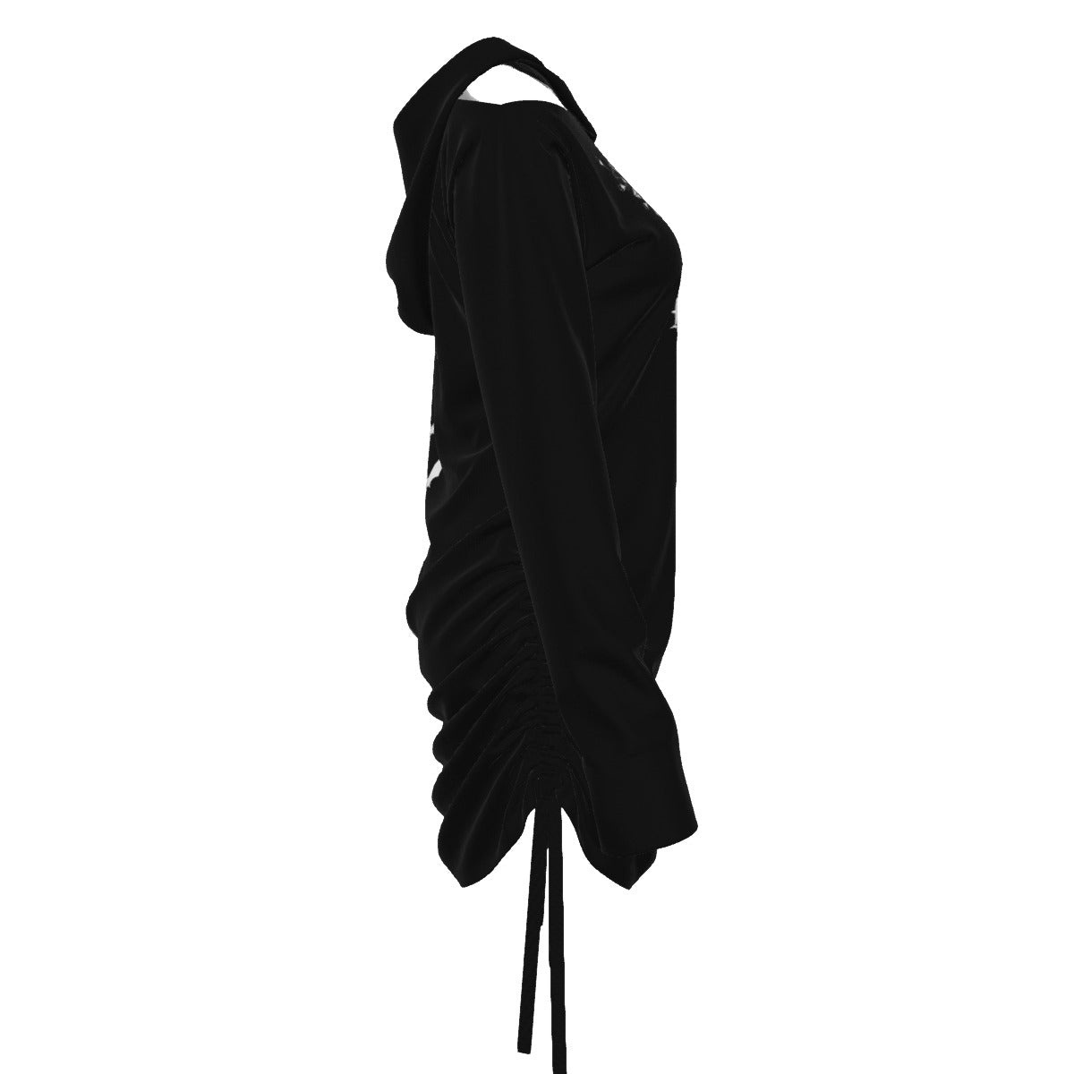 Gotycka Sukienka Hoodie Dark Love – Asymetryczna Sukienka z Kapturem, Odkrytym Ramieniem i Nadrukiem | Gothic | Darkwear | Alternative Fashion