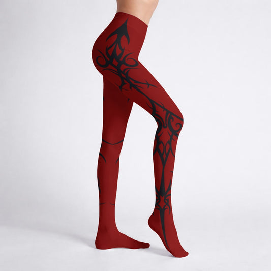 Damskie Gotyckie Rajstopy Nylonowe Czerwone - Vampire Gothic Tights