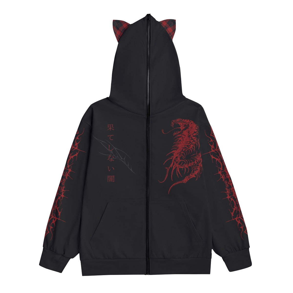 Japońska Bluza Gotycka Harajuku z Kocimi Uszami | AKAI NEKO Full-Zip