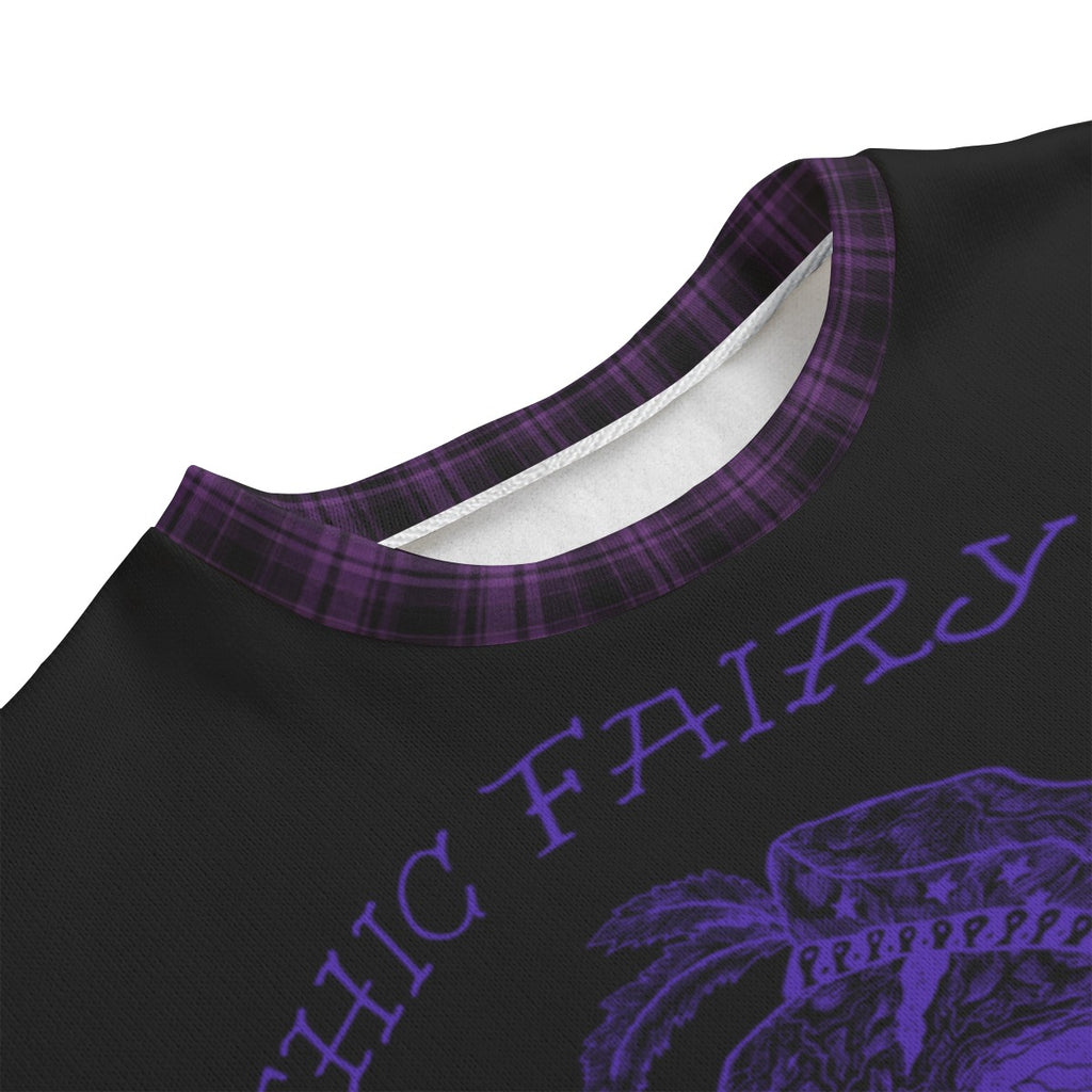 Gotycki Sweter Witchcore Purple Tartan | Midnight Coven | 280 GSM
