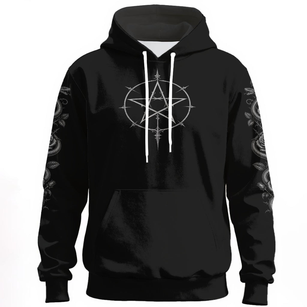 Gotycka Bluza Dark Archedemon Prince – Unisex Gothic Hoodie z Czaszką, Rogami i Wężami | 310gsm Bawełna