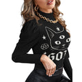 Gotyckie Body z Golfem i Bufiastymi Rękawami | Gothic Mystic Cat | Dark Familiar