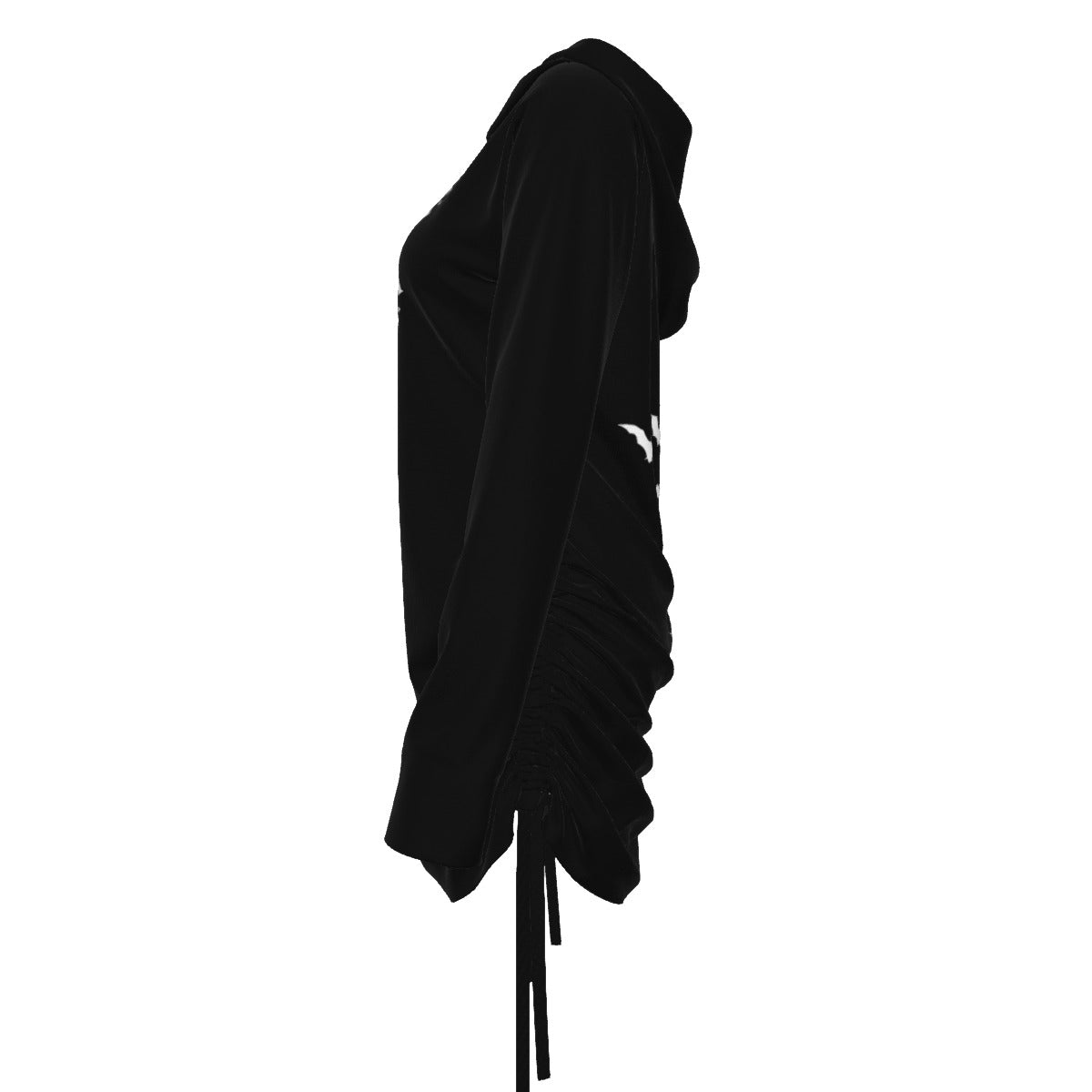 Gotycka Sukienka Hoodie Dark Love – Asymetryczna Sukienka z Kapturem, Odkrytym Ramieniem i Nadrukiem | Gothic | Darkwear | Alternative Fashion