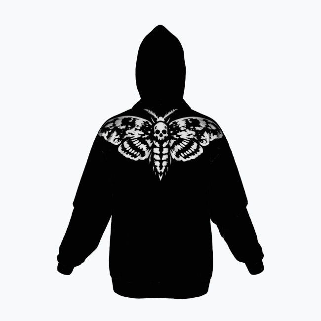 Gotycka Bluza Zip Hoodie | Black Cathedral Death's Moth | Premium Full Print 280 GSM