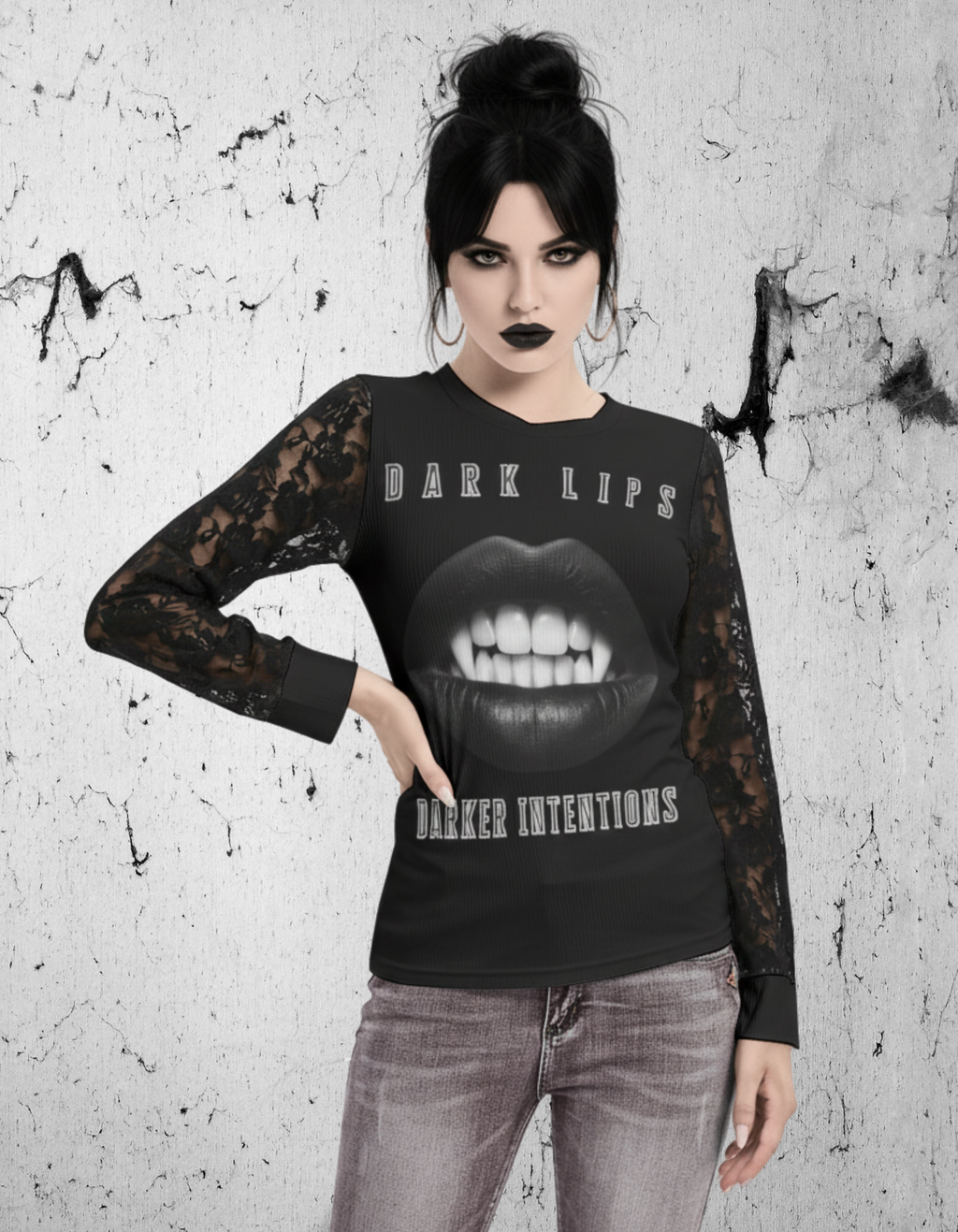Gotycka Koszulka z siateczką Dark Lips Darker Intention