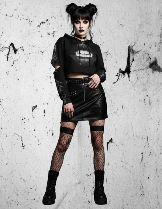 Gotycka Bluza z kapturem typu Crop Vampire Pop Art