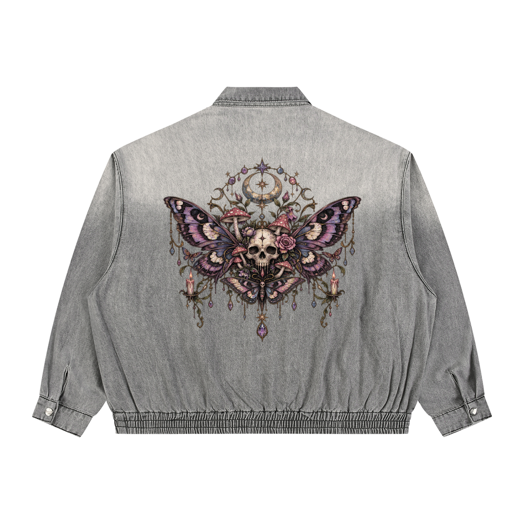 Gotycka Kurtka Wicca Denim Unisex | Ćma Śmierci i Księżyc | Death Moth Ritual