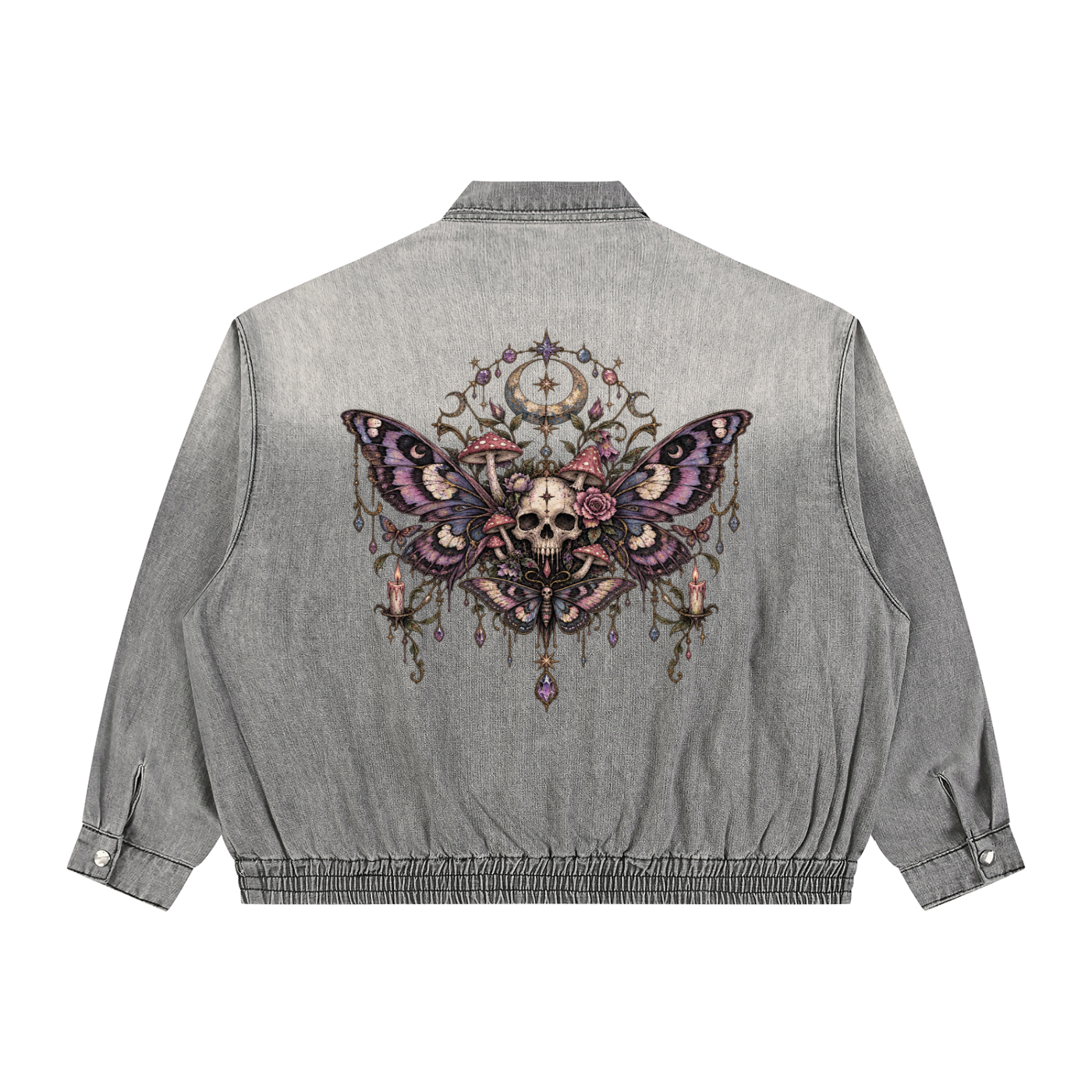 Gotycka Kurtka Wicca Denim Unisex | Ćma Śmierci i Księżyc | Death Moth Ritual