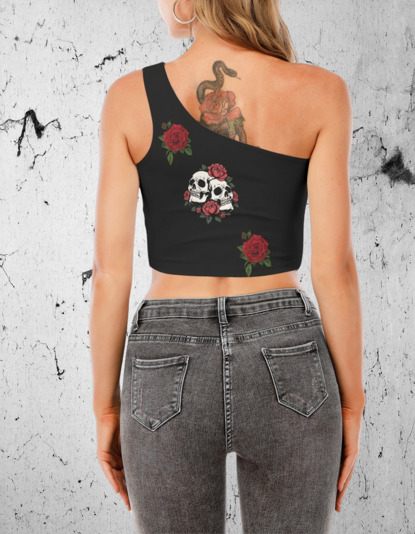 Gotycki Top na Jednym ramieniu Death Rose
