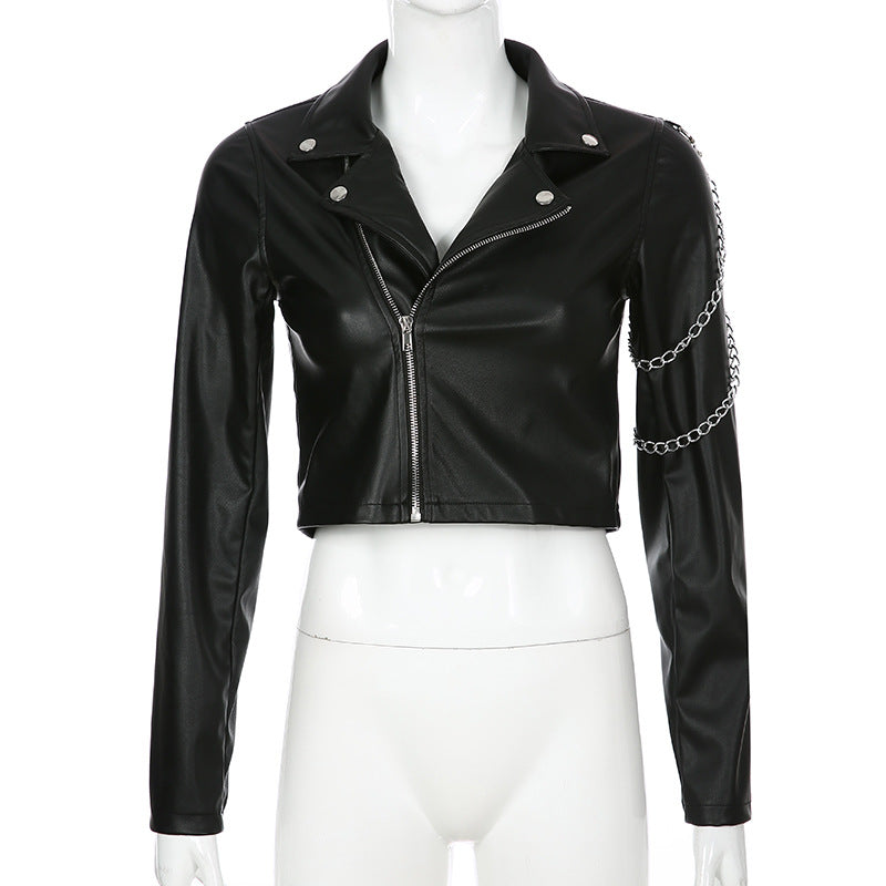 Basic Metal Armor Heavy Metal Women's Crop Leather Jacket
