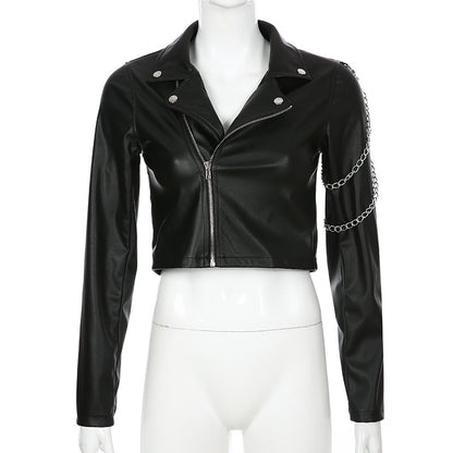 Basic Metal Armor Heavy Metal Women's Crop Leather Jacket