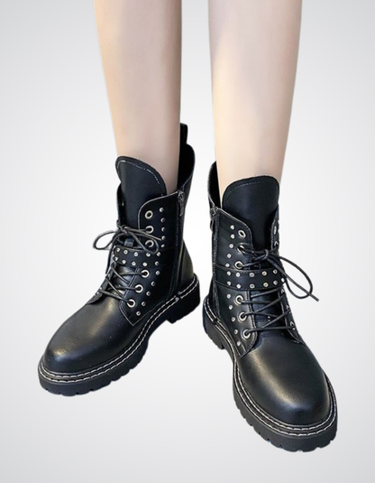 Damskie Black Metalowe Buty Dark Goth Knight