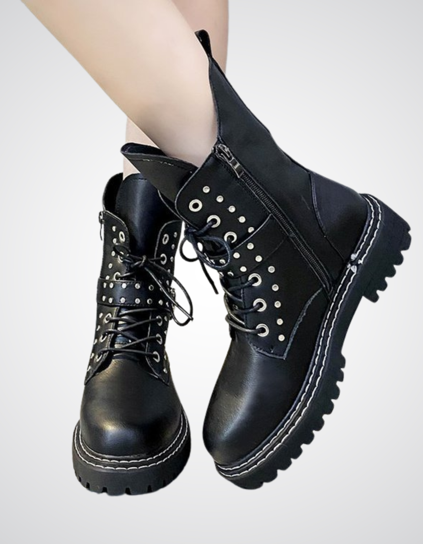 Damskie Black Metalowe Buty Dark Goth Knight