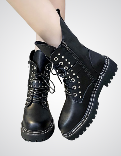 Damskie Black Metalowe Buty Dark Goth Knight