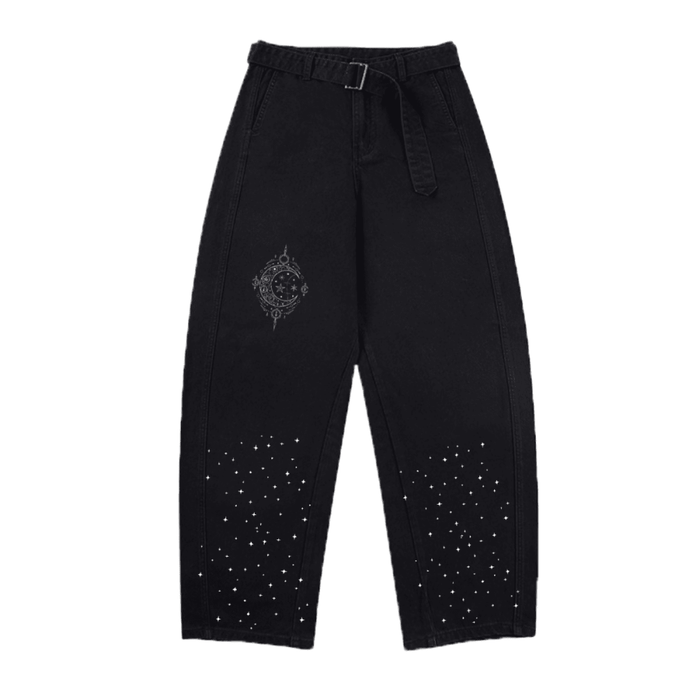 Gotyckie Spodnie Denimowe Occult Celestial Moon