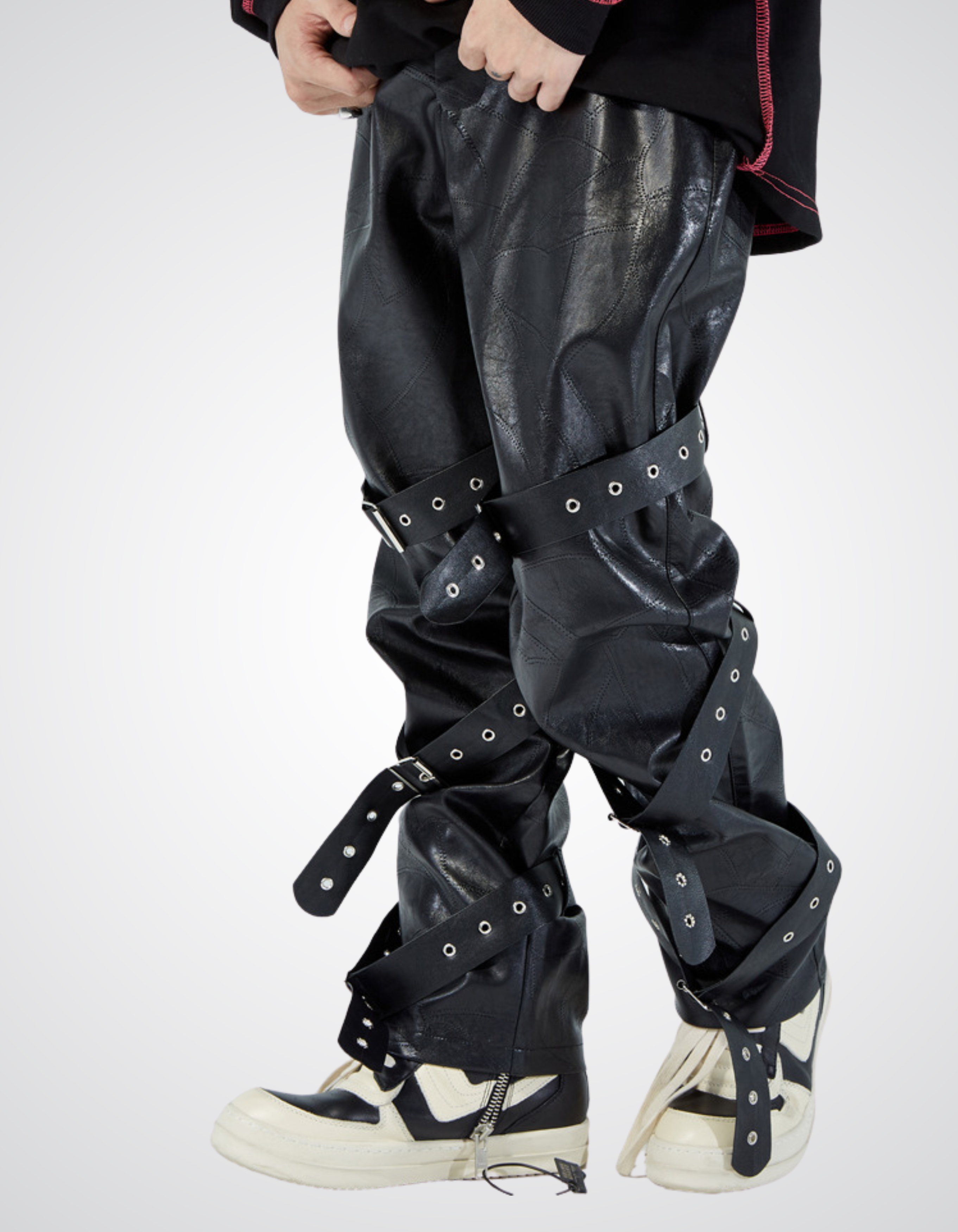 Black Metalowe Spodnie z PU - Dark Rebel Leather