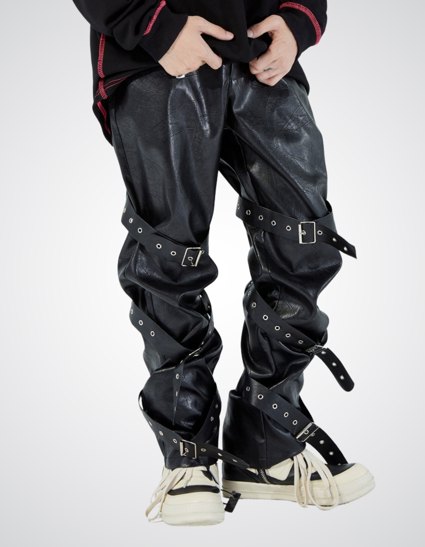 Black Metalowe Spodnie z PU - Dark Rebel Leather