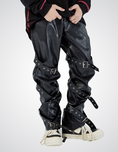 Black Metalowe Spodnie z PU - Dark Rebel Leather