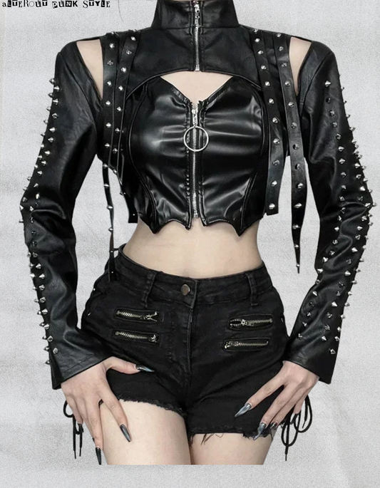 Ćwiekowana kurtka-top punkowa „Black Venom”