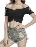Gotycki Crop Top Off Shoulder | Esoteric Rose Sigil | Midnight Bloom