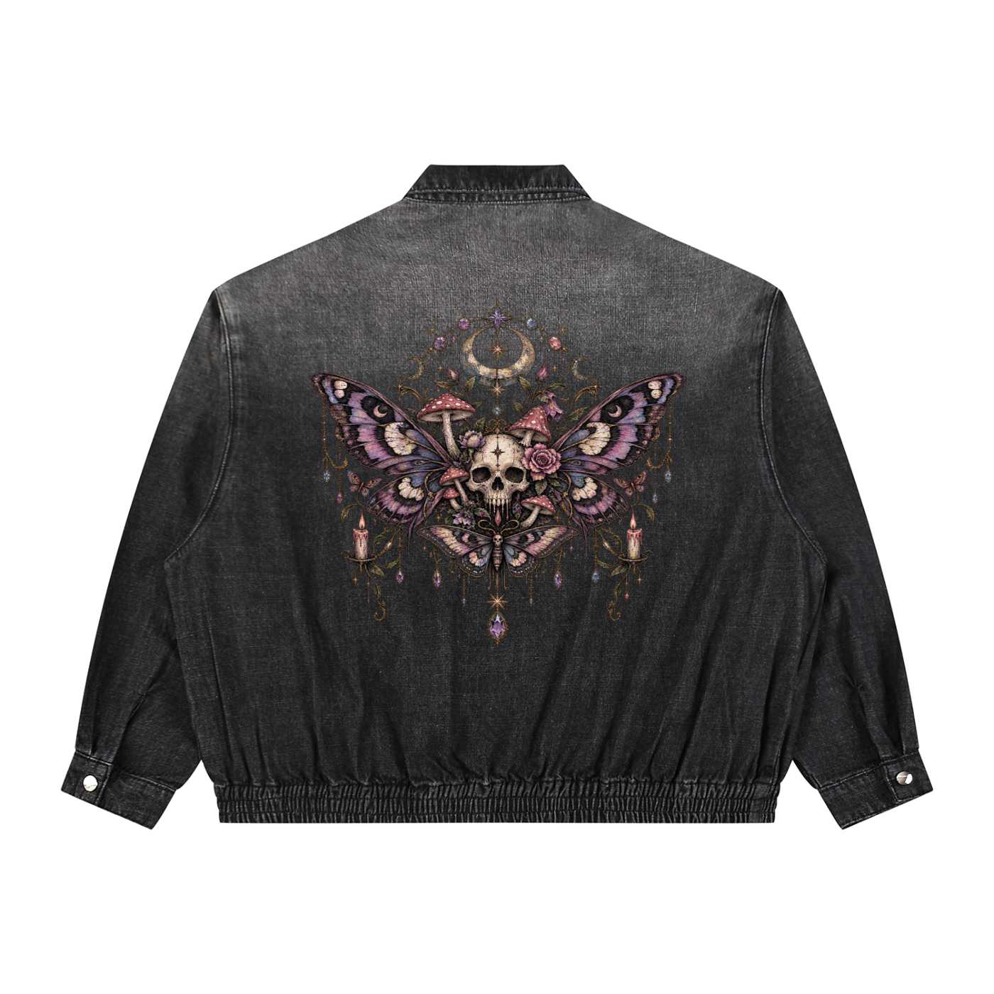 Gotycka Kurtka Wicca Denim Unisex | Ćma Śmierci i Księżyc | Death Moth Ritual