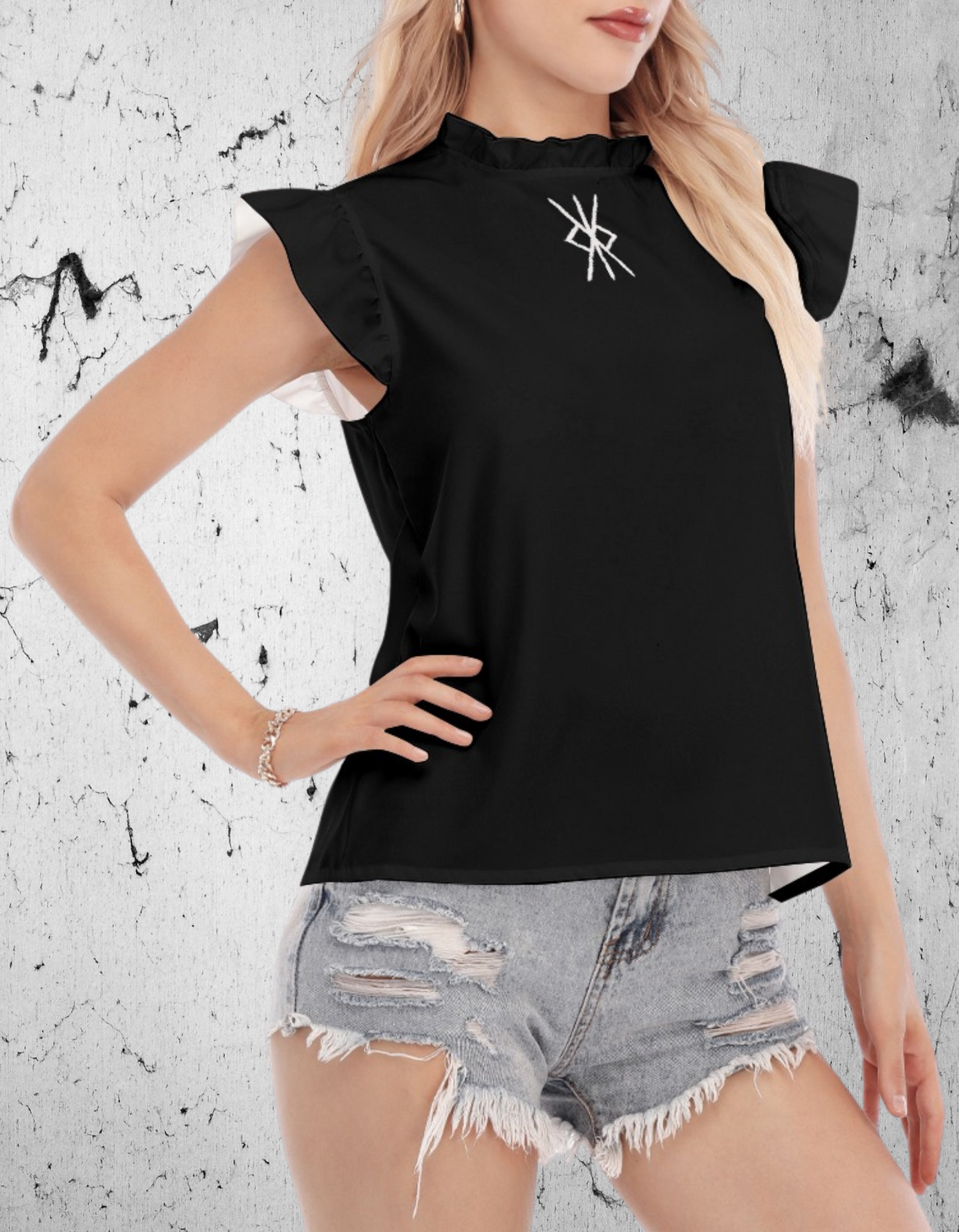 Gotycka Bluzka z koronkowym rękawem Dark Fire Cross