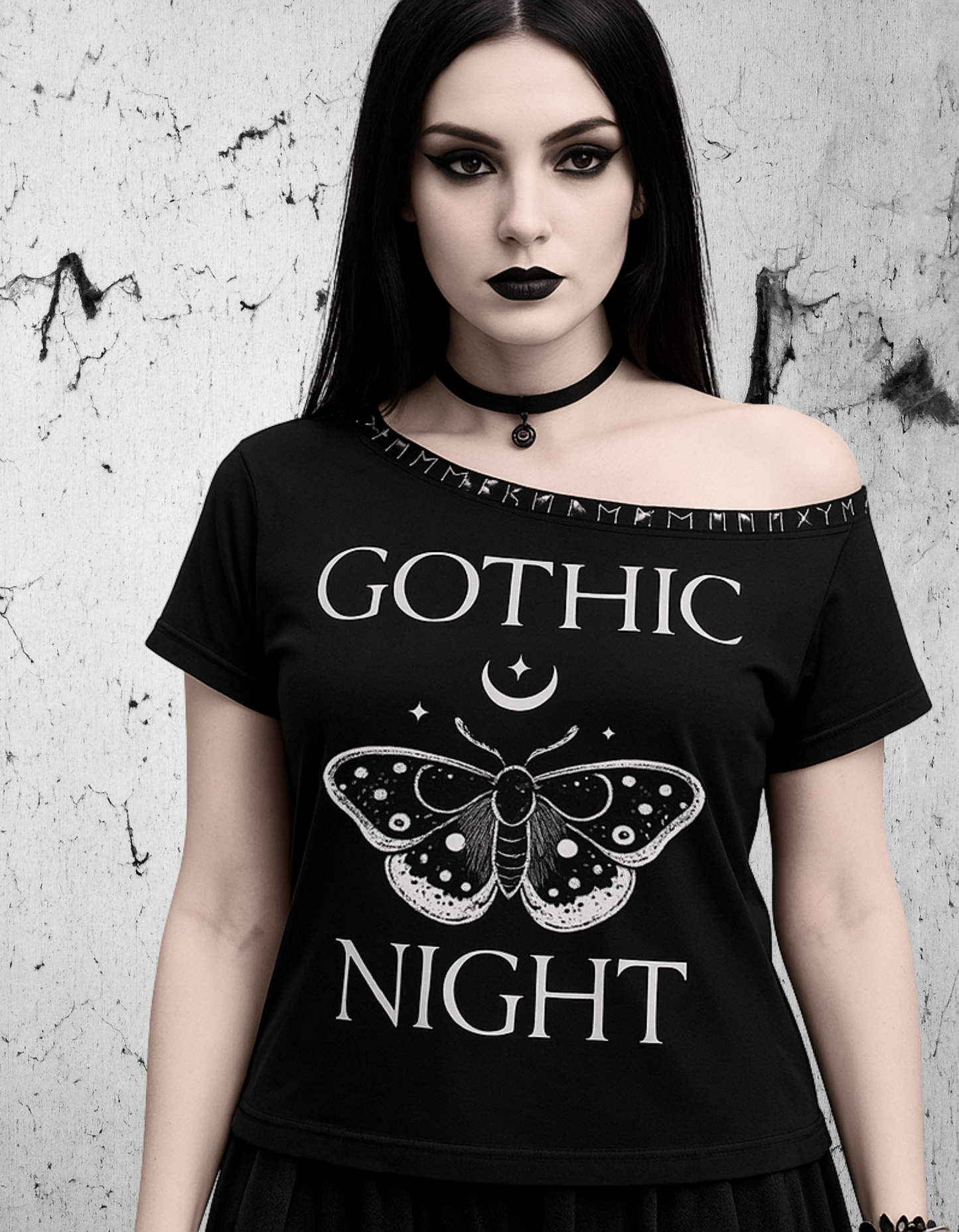 Gotycka damska koszulka z odkrytym ramieniem Gothic Night