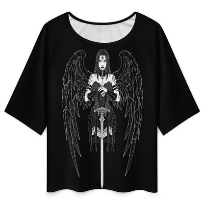 Gotycka Koszulka Damska Dark Angel | Occult Fallen Angel Loose Fit | Gothic Boat Neck Top 3/4 Sleeve