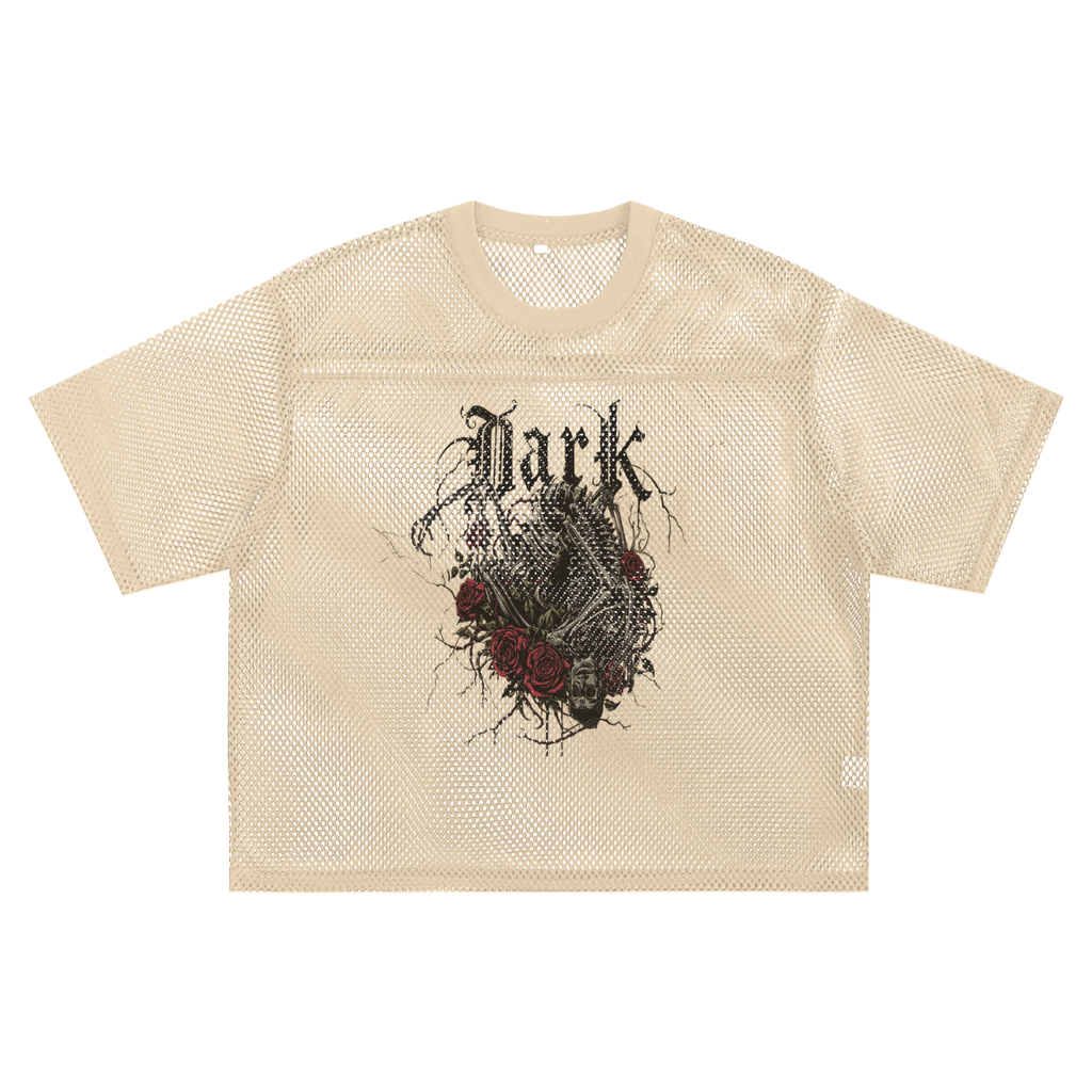Koszulka Mesh Grunge Goth Dark Rose – Oversize Streetwear | Siateczkowy T-Shirt z Czaszką | Alt Aesthetic