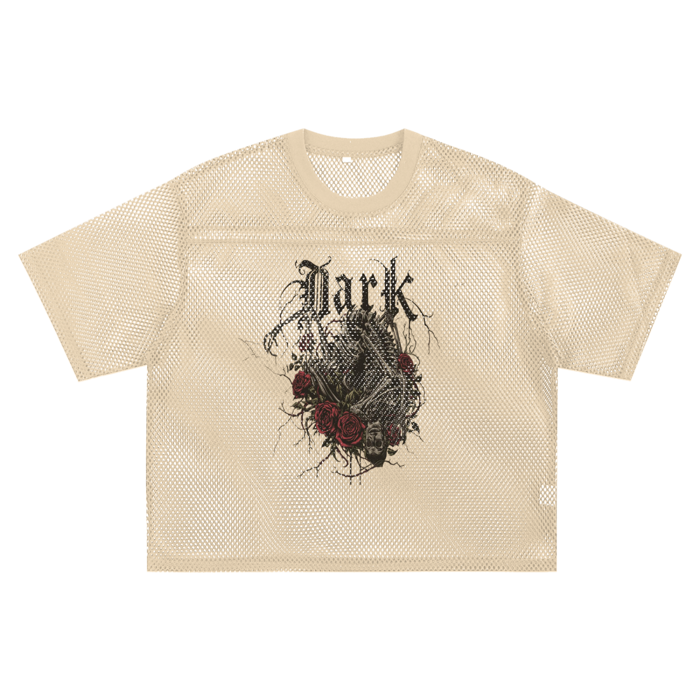 Koszulka Mesh Grunge Goth Dark Rose – Oversize Streetwear | Siateczkowy T-Shirt z Czaszką | Alt Aesthetic