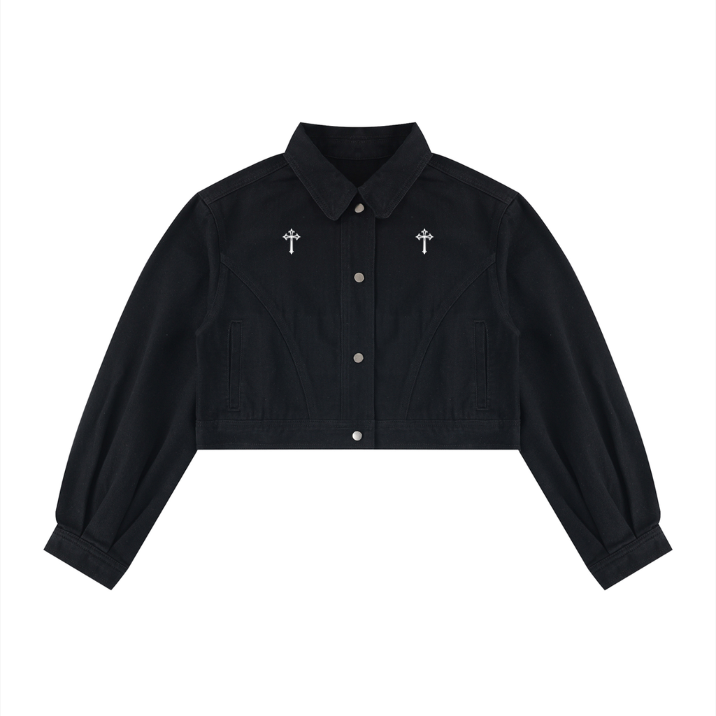 Damska Kurtka Jeansowa Gothic Crop – NIGHTCRAWLER | 100% Bawełna 420 GSM