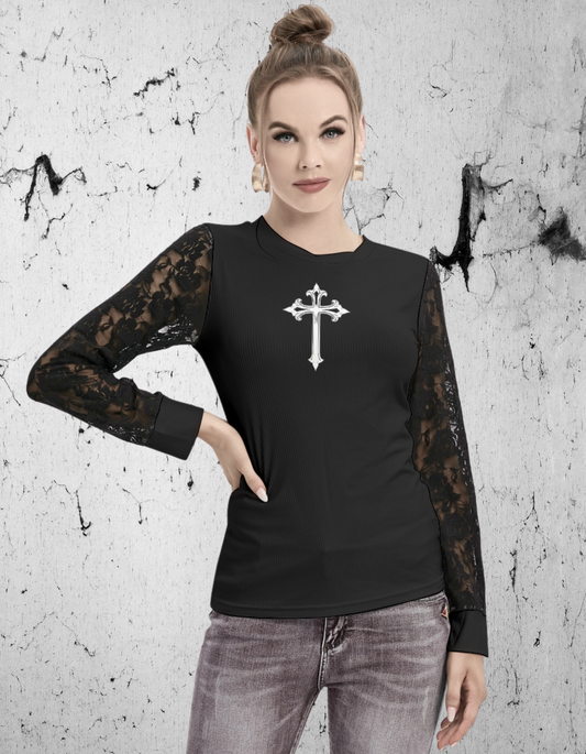 Gotycka koszula z rękawami w siatkę