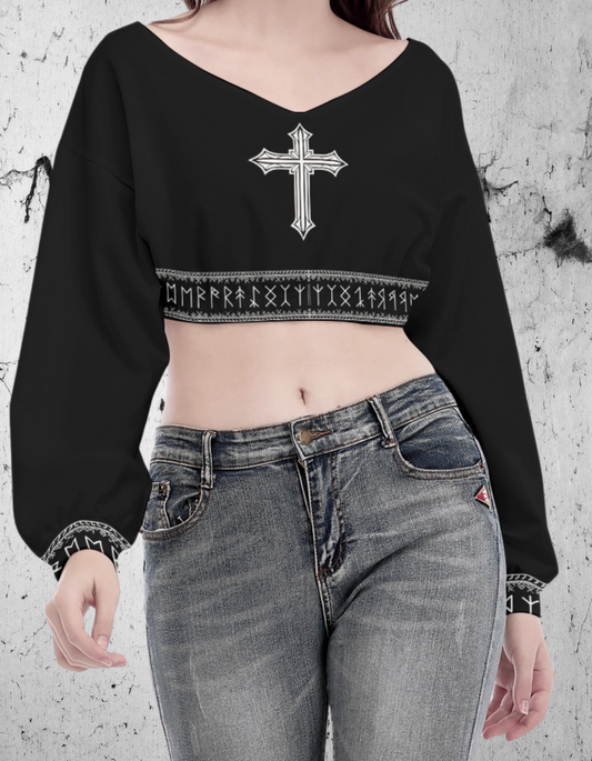 Gotycki Crop Top z długim bufiastym rękawem