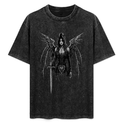 Gotycka Koszulka Oversize Vintage Washed | Dark Fallen Angel | Y2K Goth Washed Tee 190 GSM