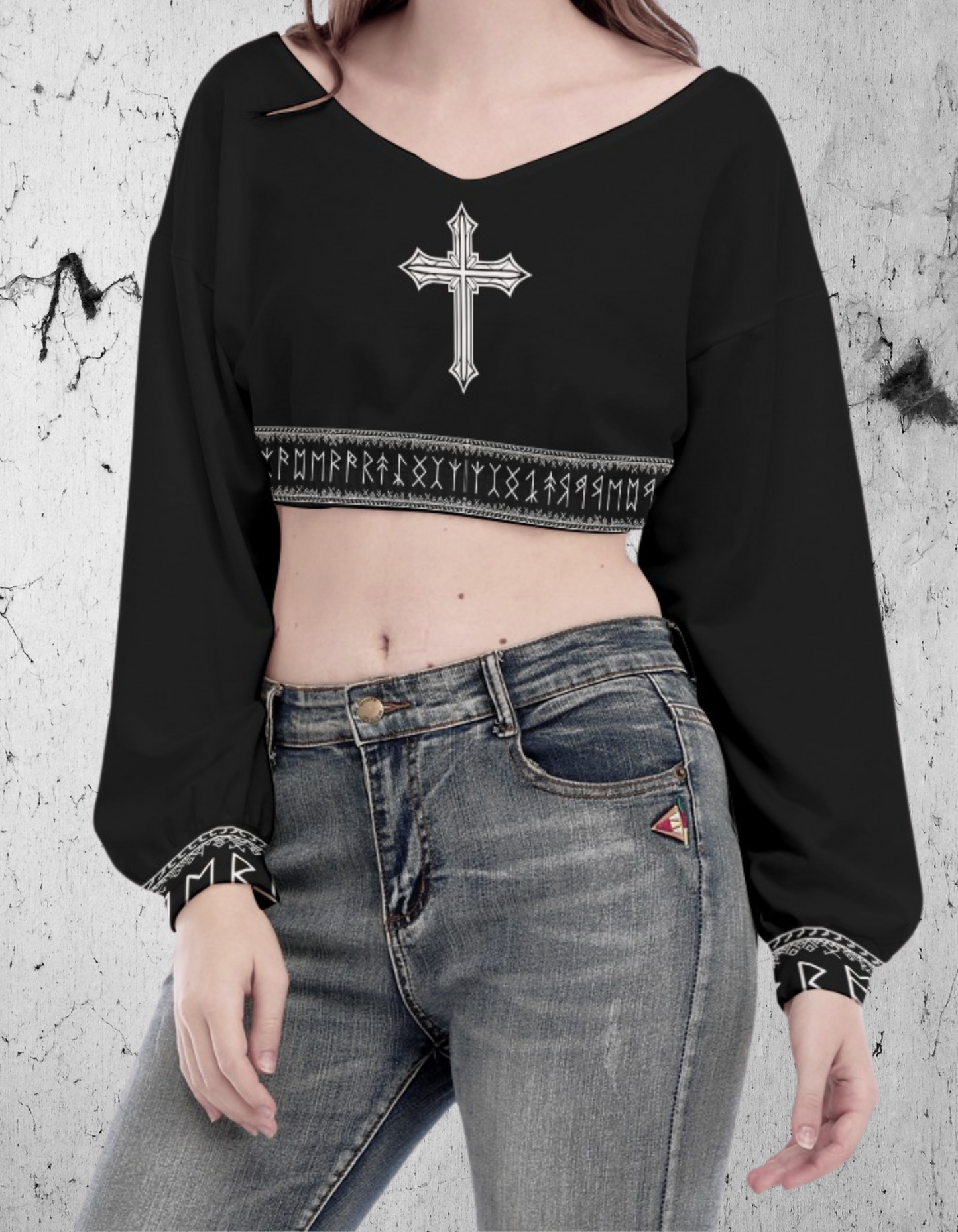 Gotycki Crop Top z długim bufiastym rękawem