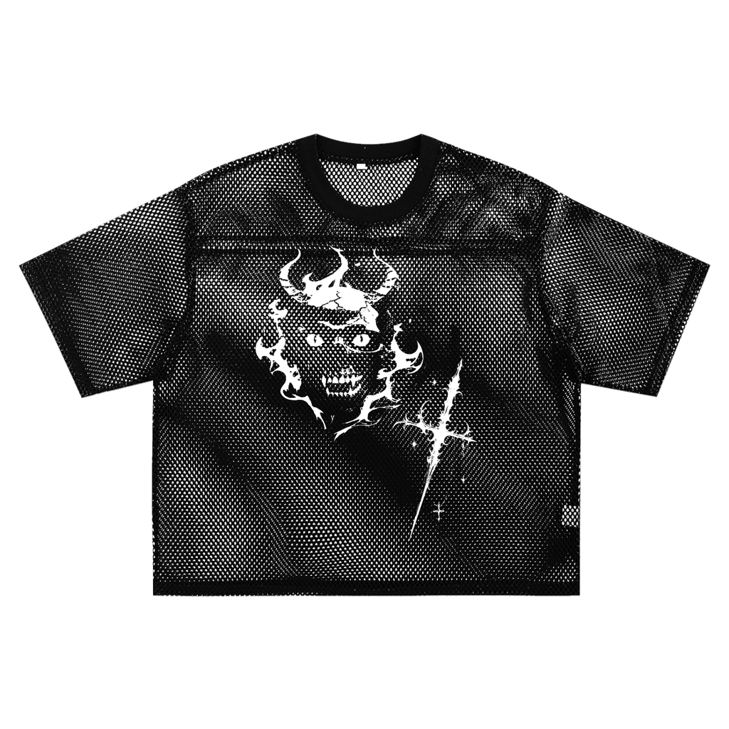 Gotycka Koszulka Mesh Oversize | Demoncore Black – 260 GSM