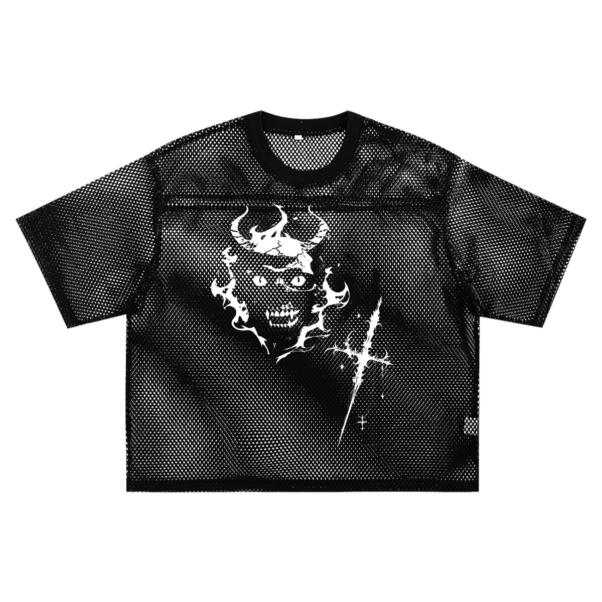 Gotycka Koszulka Mesh Oversize | Demoncore Black – 260 GSM