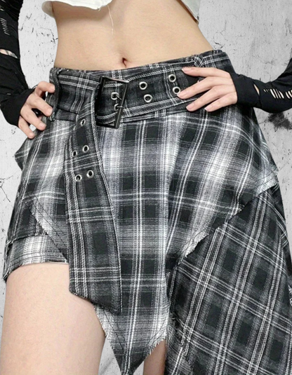 Alt Gotycka Spódnica Asymetryczna Punk Plaid