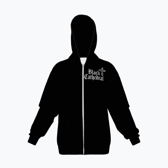 Gotycka Bluza Zip Hoodie | Black Cathedral Death's Moth | Premium Full Print 280 GSM