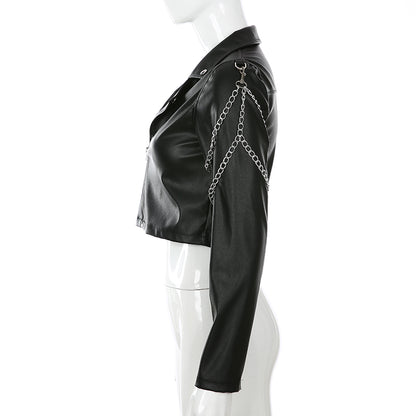 Basic Metal Armor Heavy Metal Women's Crop Leather Jacket