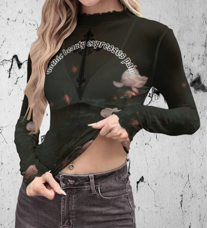 Gotycka Bluzka z siateczki Gothic Beauty Expresses Pain