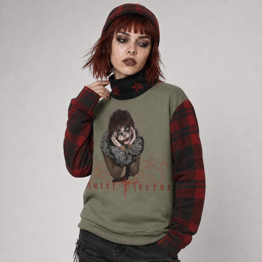 Alternatywny Sweter Grunge Sweet Terror | Red Tartan | 280 GSM