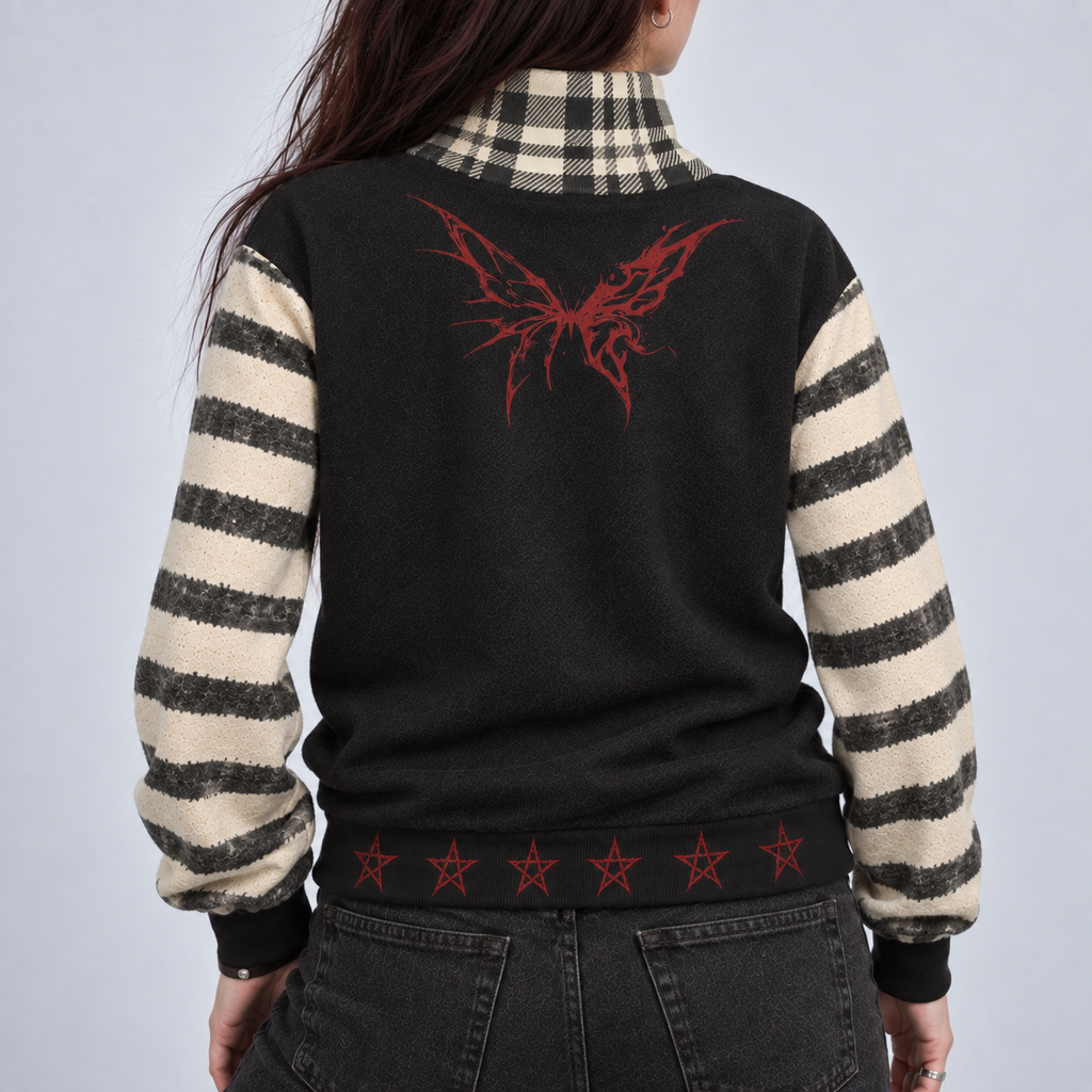 Alternatywny Sweter Grunge z Golfem Sweet Terror – Faded Stripes | 280 GSM