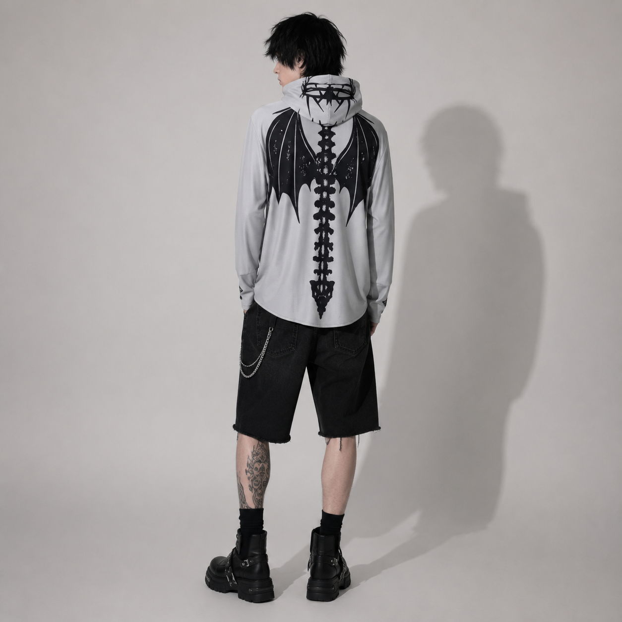 Gotycka Bluza UV50+ Unisex Skeleton Wings – Lekka Bluza z Kapturem Grunge Y2K SPF50+
