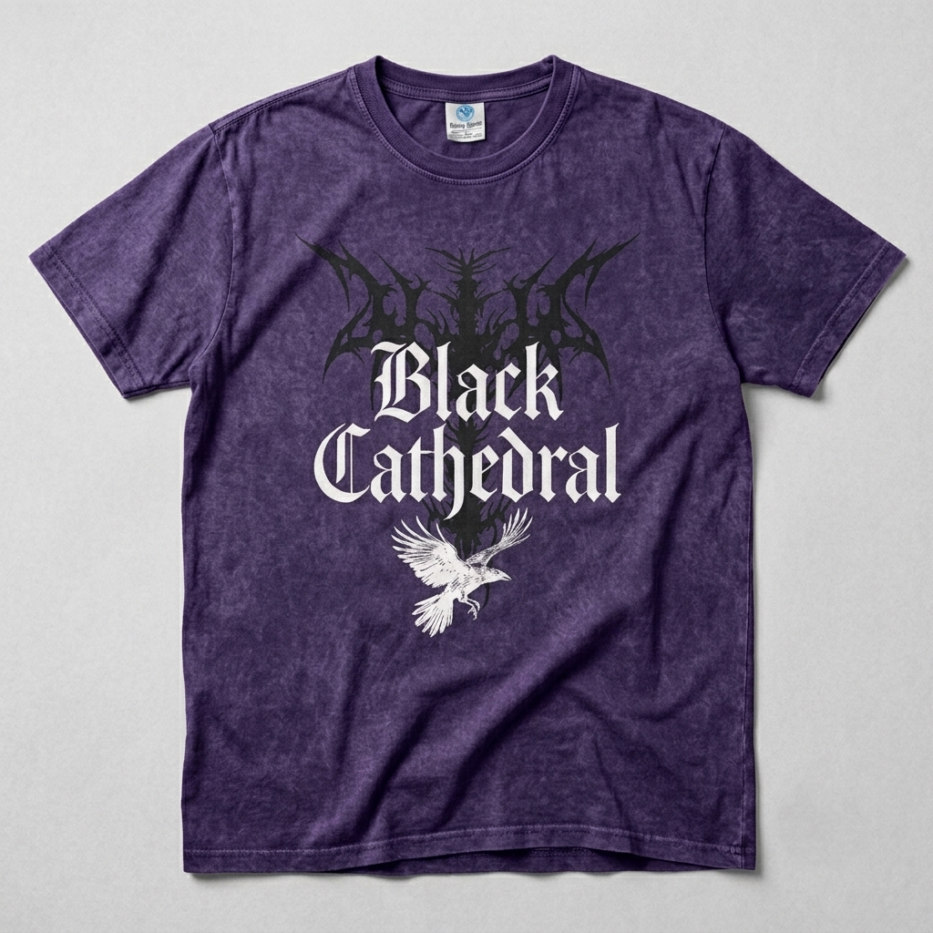 Gotycka Koszulka Unisex Mineral Wash Black Cathedral I – The Raven’s Call
