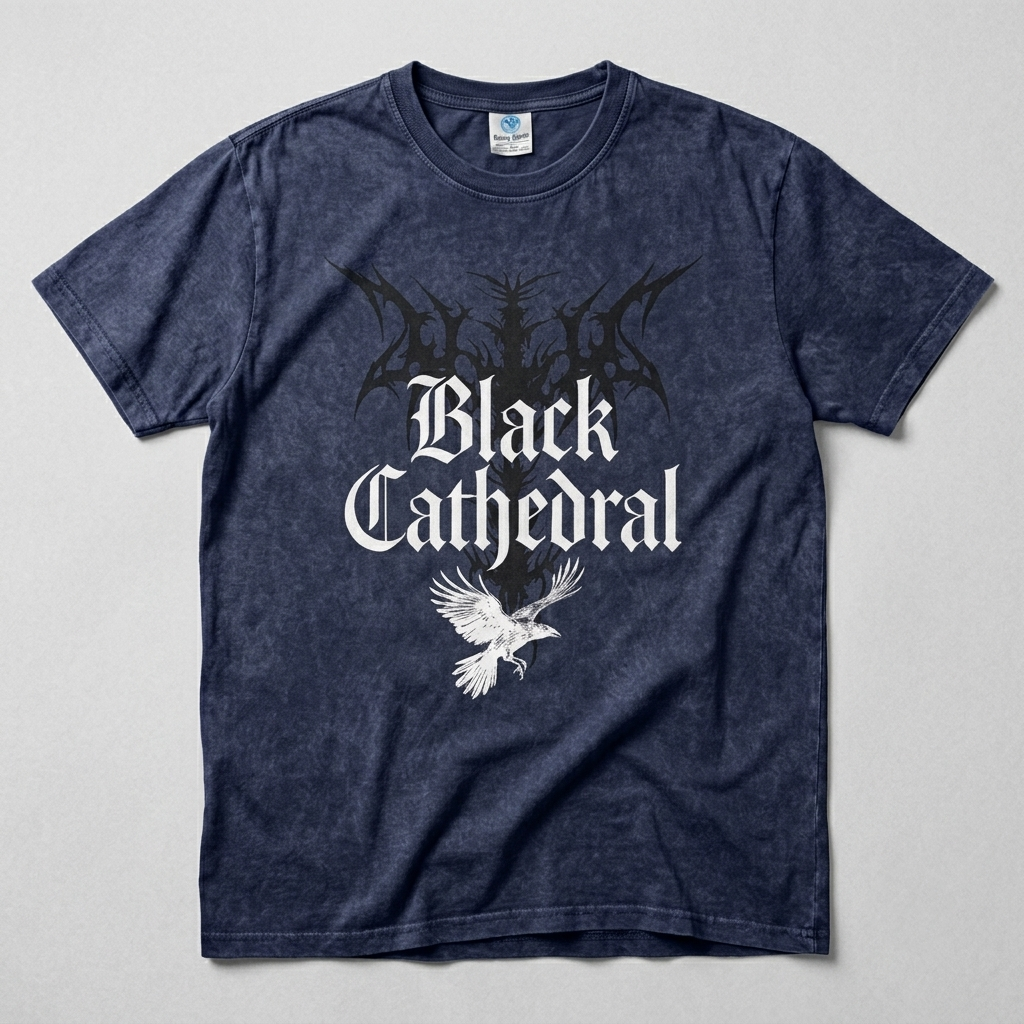Gotycka Koszulka Unisex Mineral Wash Black Cathedral I – The Raven’s Call