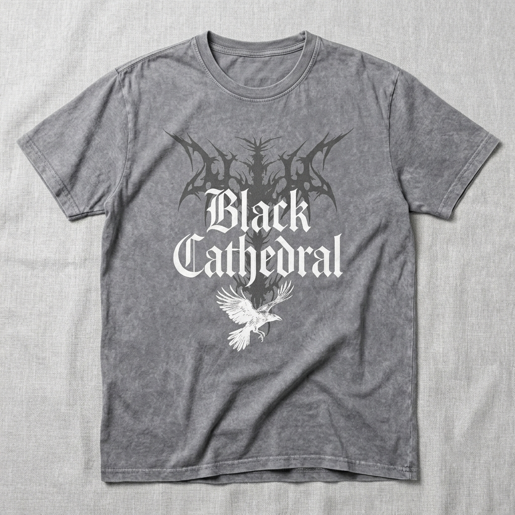 Gotycka Koszulka Unisex Mineral Wash Black Cathedral I – The Raven’s Call
