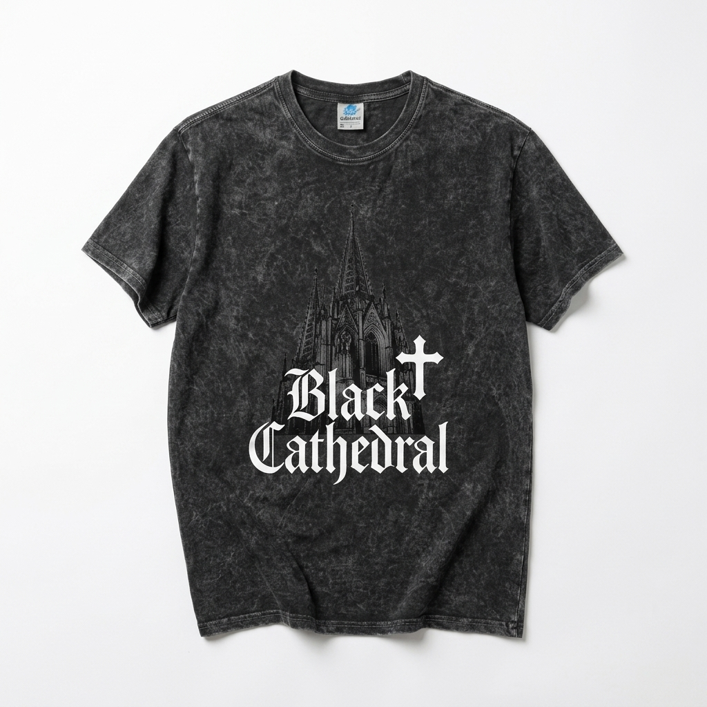 Gotycka Koszulka Vintage Mineral Wash | Black Cathedral Shadow I | 100% Bawełna