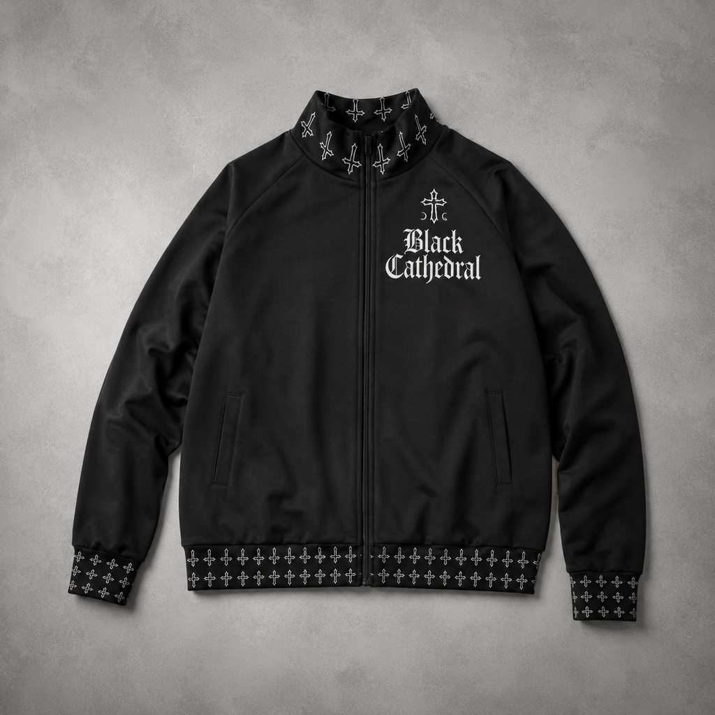 Gotycka Kurtka Bomber Darkwear Premium | Black Cathedral II – Pain Skull Legacy | 100% Bawełna 310 GSM